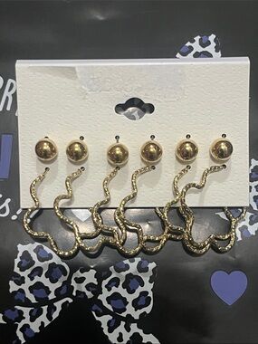 Gold Twisted Hoop and Stud Earring Set - Women Jewelry